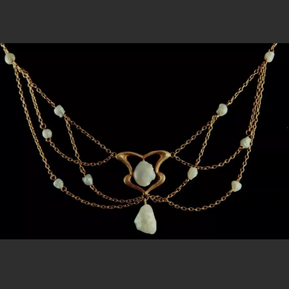 Antique Art Nouveau 14k Gold Pearl Festoon Necklace Charles Crossman Estate